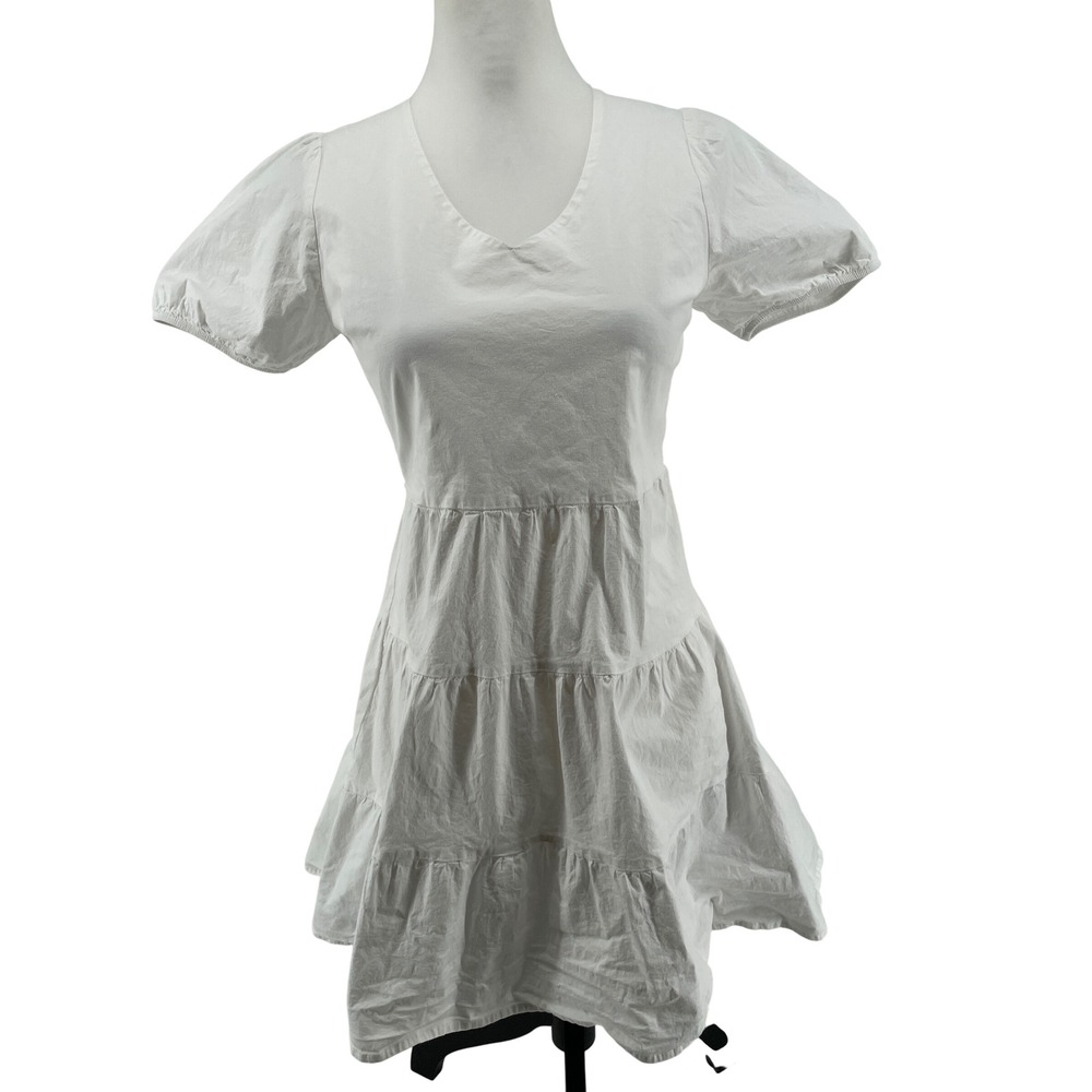 Monteau Tiered Mini Dress Womens Large White Cottage Western Boho Coastal Cotton